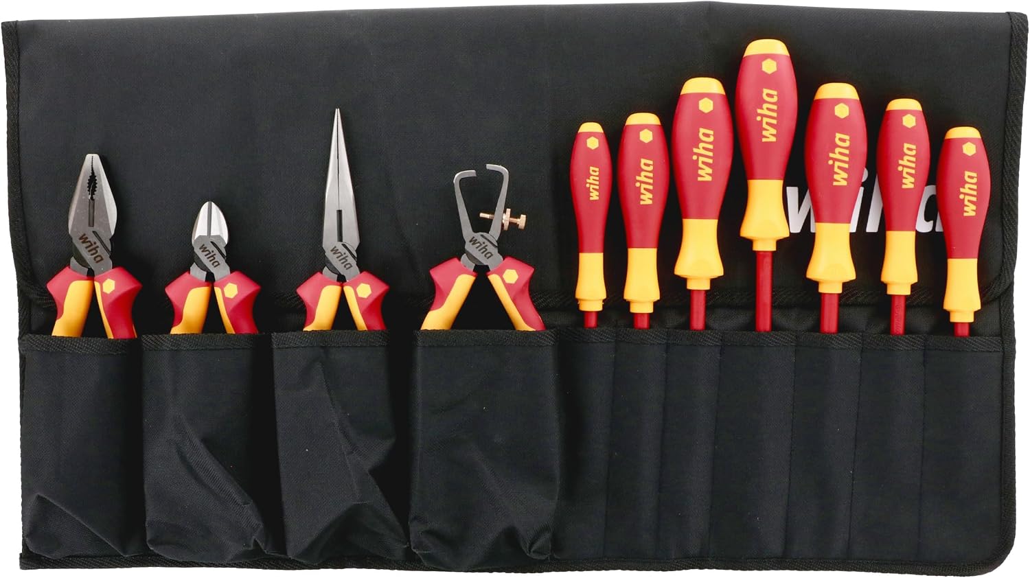 Wiha 32986 Insulated Industrial Pliers/Drivers Set in Roll Out Pouch, 11-Piece