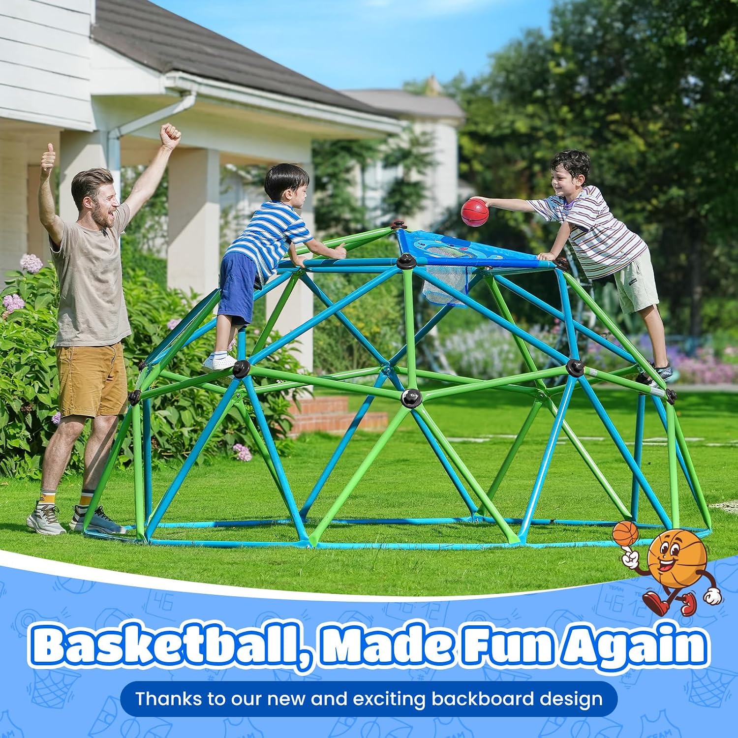 Zupapa 10FT Climbing Dome, Outdoor Jungle Gym for Kids with Climbing Grip - Geometric Dome Climber Supports 1000LBS Outdoor Playset and Easy Assembly Outdoor Play Equipment for Kids (Turquoise, 10FT)