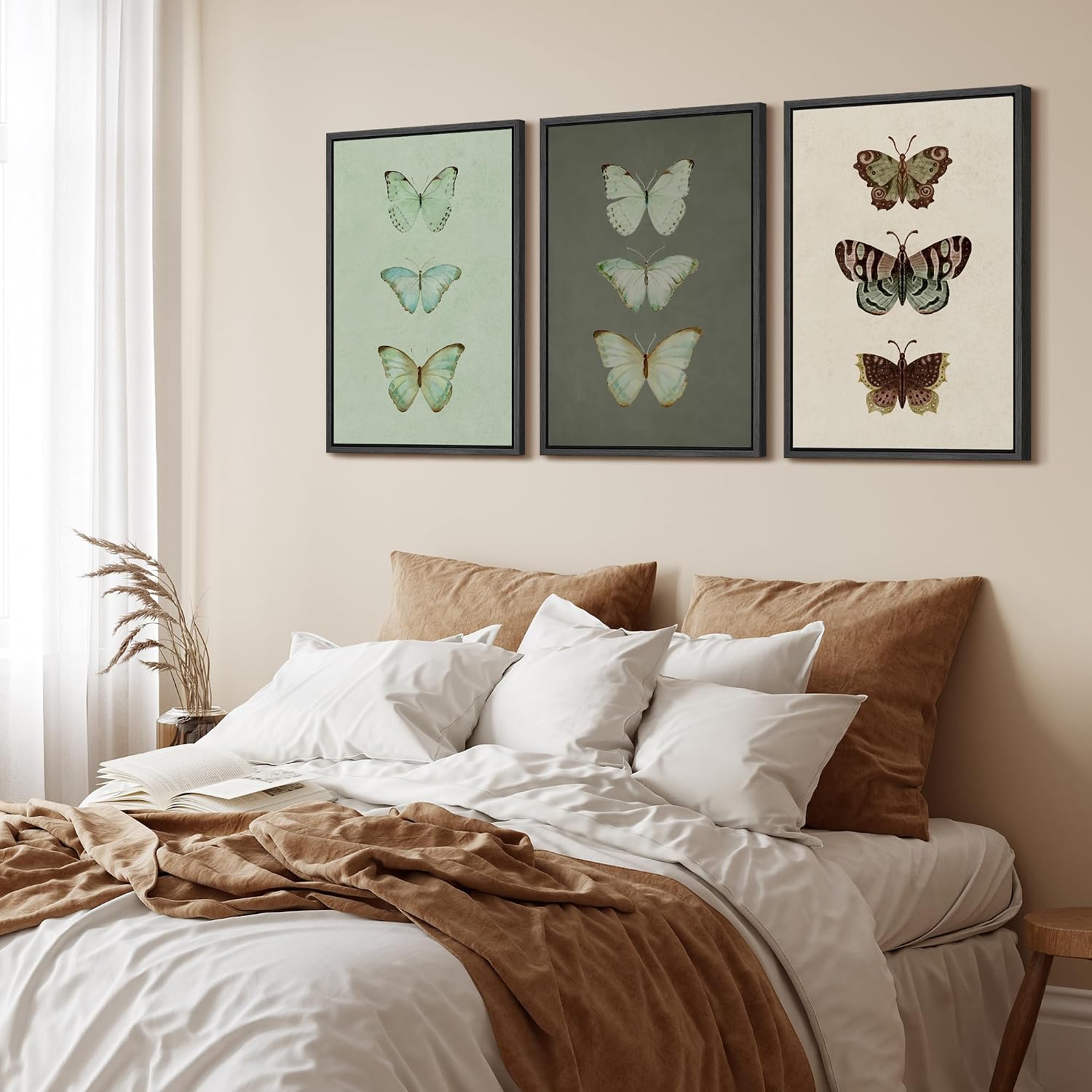 wall26 Framed Canvas Print Wall Art Set Vintage Butterfly Collection Botanical Illustrations Modern Art Decorative Floral Botanical Minimal for Bedroom - 24'x36'x3 Black