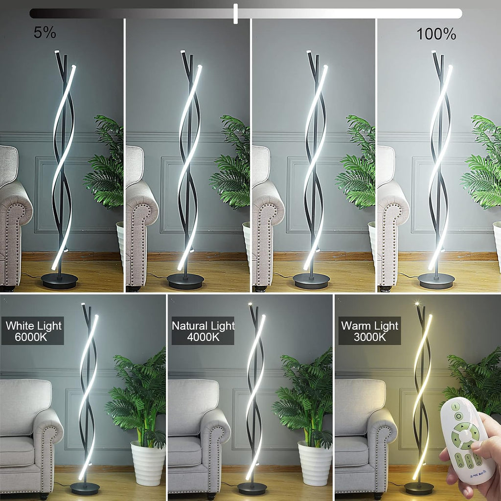 61inch Height; 60W DNA Spiral LED Floor Lights;Art Interior Decoration Home Nordic Floor Lamp Standing Lamp for Living Room Lighting ; 3Color Remote Control Dimming(Black)