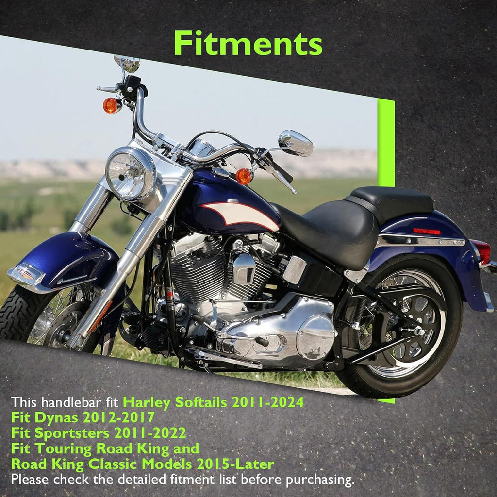 Mofun 12' Rise Pre-wired Handlebars Ape Hangers 1.5' Fat 1' Clamp Compatible with Harley Softail 2011-2024 Sportster 2011-2022 Dyna 2012-2017 low Rider S Road King 2015-Later Models, Gloss Black