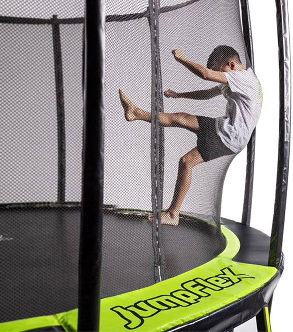 JumpFlex Hero Round Outdoor Backyard Trampoline with Net Safety Enclosure and Ladder - Heavy-Duty Jumping Trampoline Play Equipment for Family