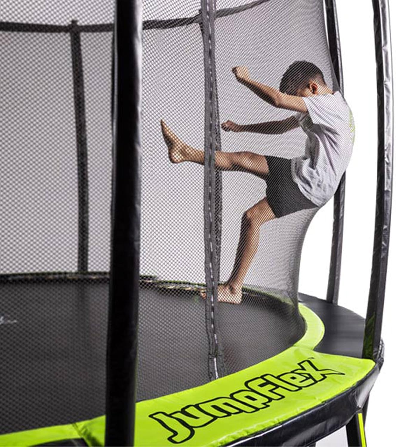 JumpFlex Hero Round Outdoor Backyard Trampoline with Net Safety Enclosure and Ladder - Heavy-Duty Jumping Trampoline Play Equipment for Family
