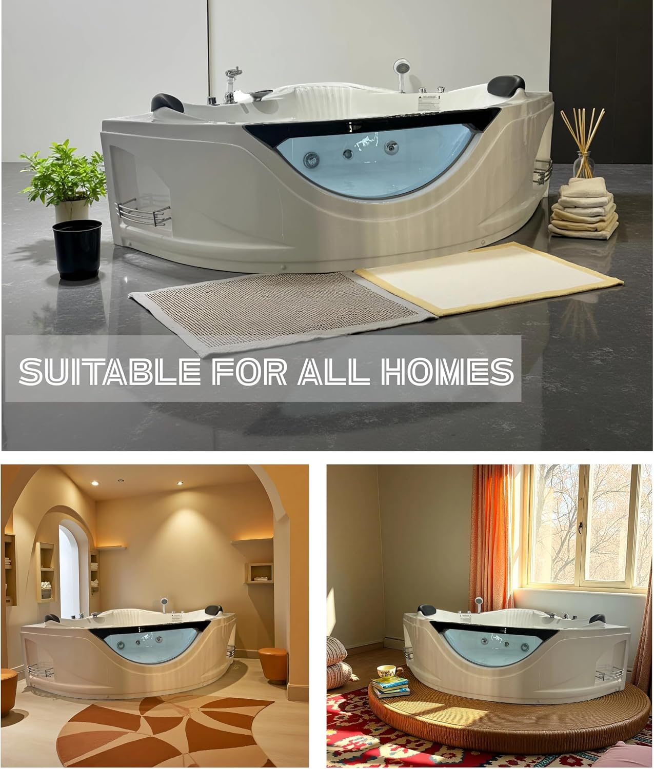 Favfurish 59' Corner Whirlpool Bathtub,Jetted Spa Tub w/ 6 Hydro Massage Jets, Freestanding Heated Soaking Combination Bathtub w/Chromatherapy LED Lights, UL Certified Water Pump,UPC Certified Drainer