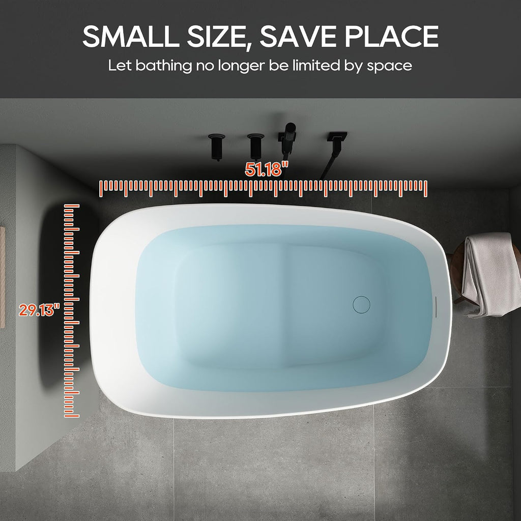 SJ Star&Jane 51' Solid Surface Japanese Soaking Bathtub Stone Resin Freestanding Tub Deep Soaking Bathtub Sit-In Design with Overflow and Drain