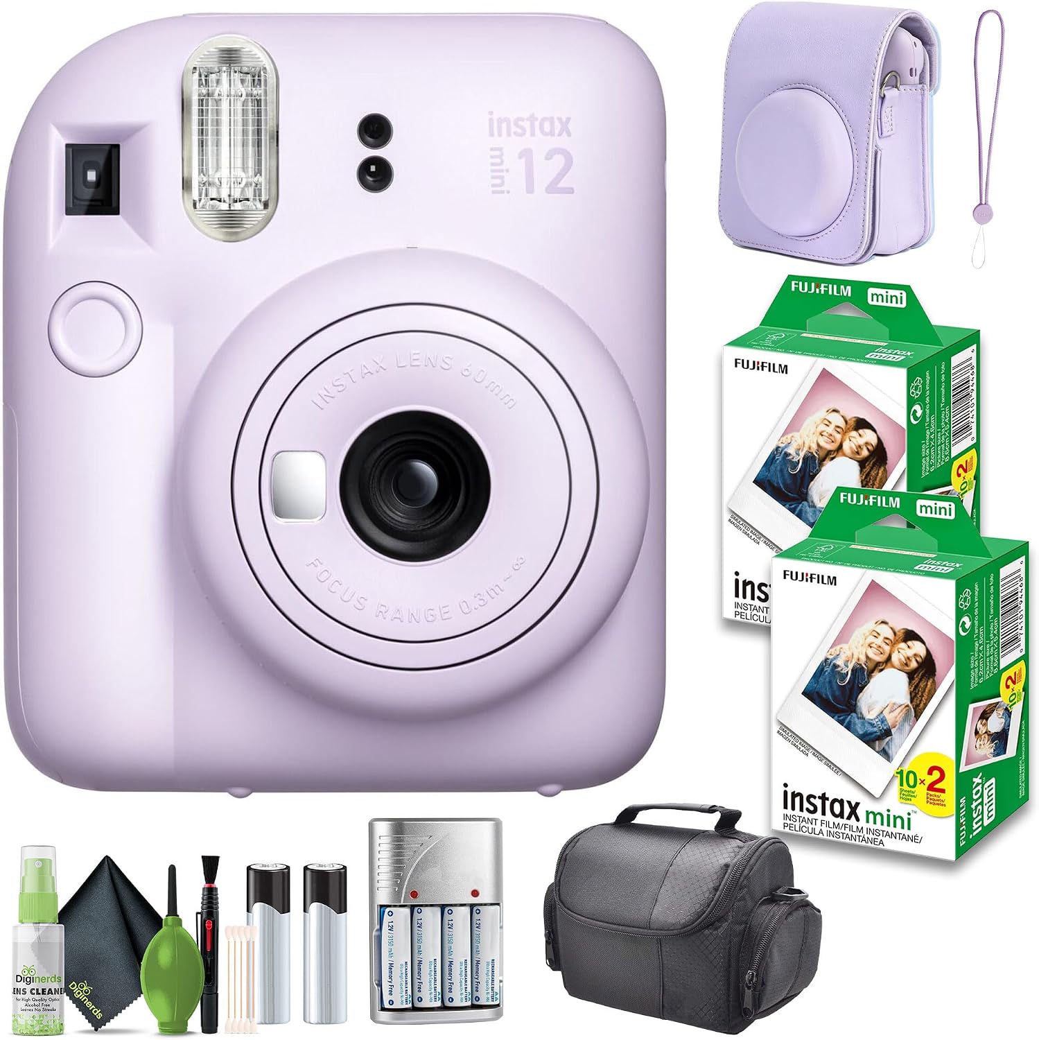 FUJIFILM INSTAX MINI 12 Film Camera Lilac Purple Bundle with Instant Film 40 Photo Sheets with Camera Case and Accessories Ideal Gift for Kids, Teenage Girl & Adults