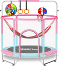 BLUERISE 60' Trampoline for Kids 5FT Toddler Trampolines Indoor/Outdoor with Adjustable Gymnastics Bar & Safety Net, No-Gap Design, Anti-Rollover Bottom, Basketball Hoop, Gifts for Boys & Girls