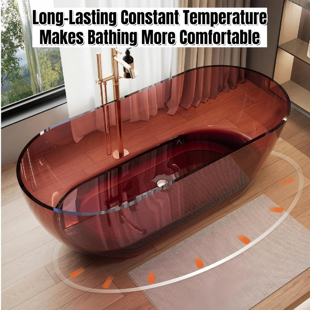 59' Edeyeu Freestanding Bathtub - Extra Deep Soaking Tub With Ergonomic Design, Luxury Solid Surface Bathtub For Home Spa Relaxation, Durable One-Piece Stand Alone Tub Red
