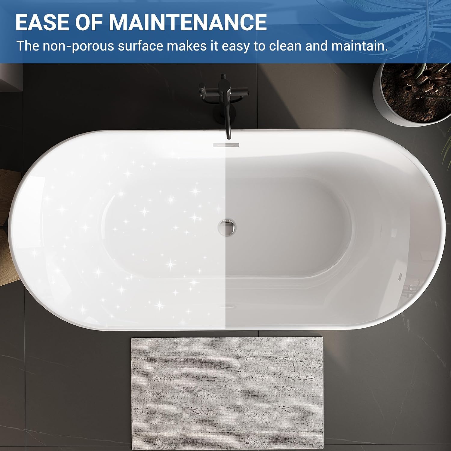 67' Free Standing Tub, Acrylic Soaking Bathtub, Stand Alone Freestanding Tub with Matte Sliver Drain and Overflow, Contemporary Bathtub for Bathroom, Grey