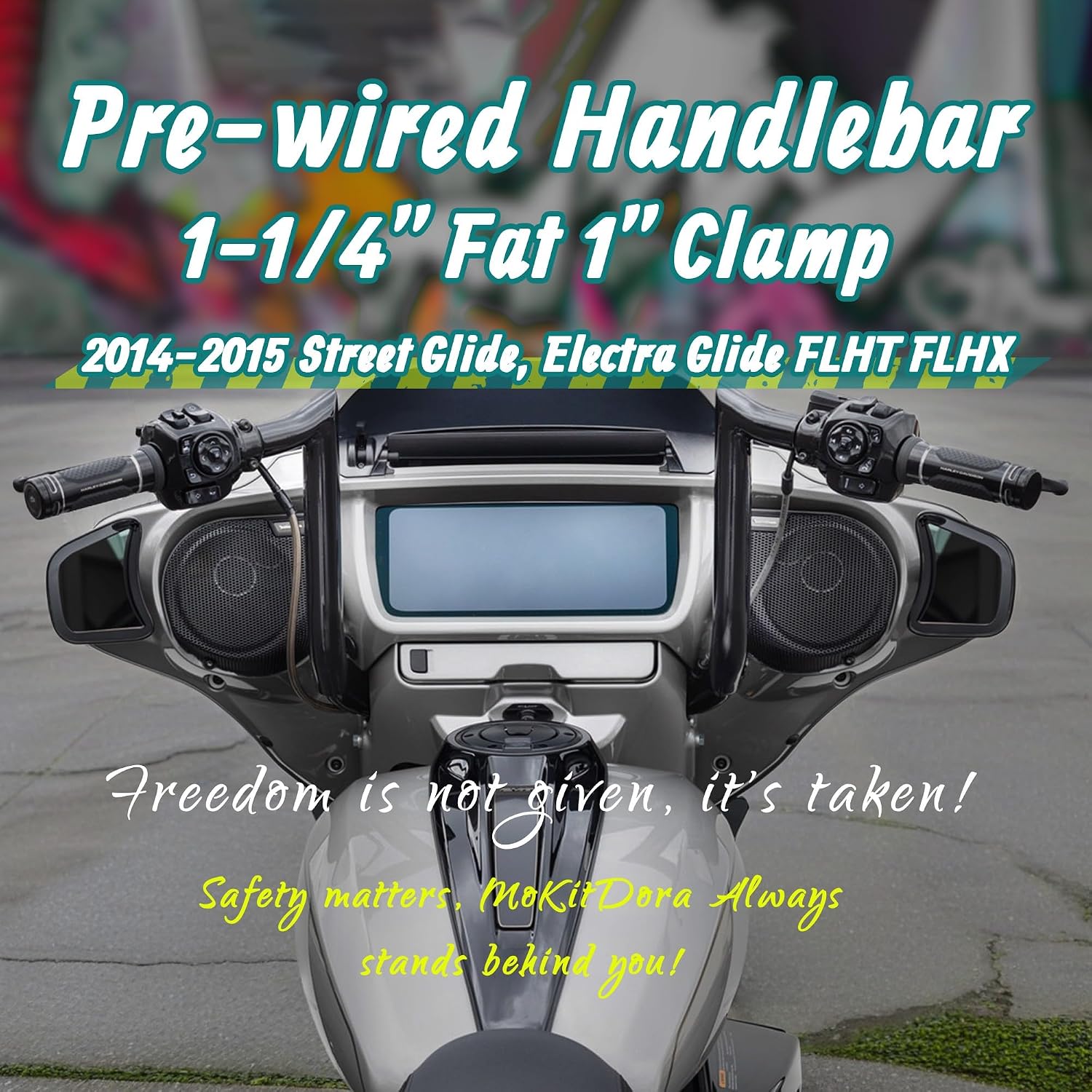 MoKitDora Street Electra Glide Prewired Handlebar 10' Rise 1.25' Fat 1' Clamp Meathook Ape Hanger Monkey Bagger Bar for Harley 2014-2015 FLHT FLHX Ultra Limited Classic, Black
