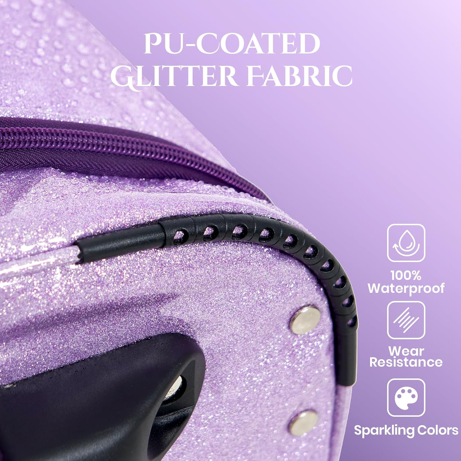 Fanwoli 23' Dance Bag with Garment Rack | Glittering Waterproof Fabric | Shine-Bright Collection | Ideal Competition Rolling Duffle Bag for Dancer Cheerleader Little Princess | Sparkle Purple