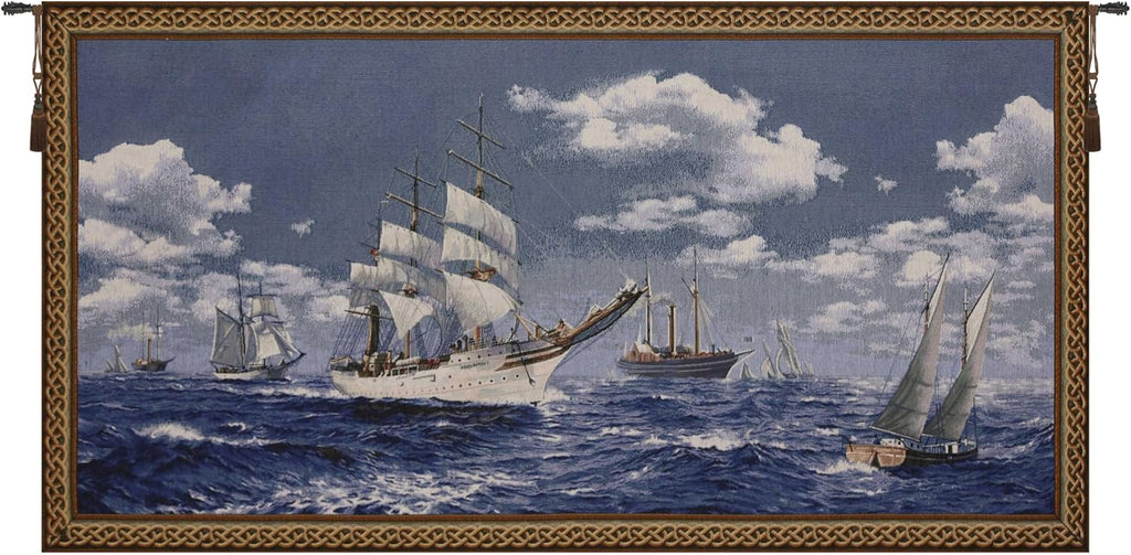 Charlotte Home Furnishings Inc Tapestry Wall Hanging, 27 x 52 Inch Tall Ships Wall Art, Jacquard Woven Boho Tapestry, Cotton Wall Tapestry for Bedroom, Living Room & Home Decor, European Soft Cotton Fabric