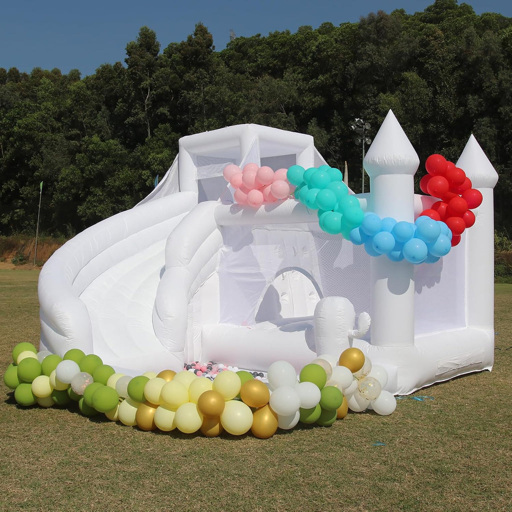 16FT Commercial White Bounce House for Kids & Adults - 16x14x10.5 FT Heavy Duty 100% PVC Wedding Inflatable Bouncer with Slide & Ball Pit, Large Jumping Castle with Blower for Party Photo Booth(16FT)