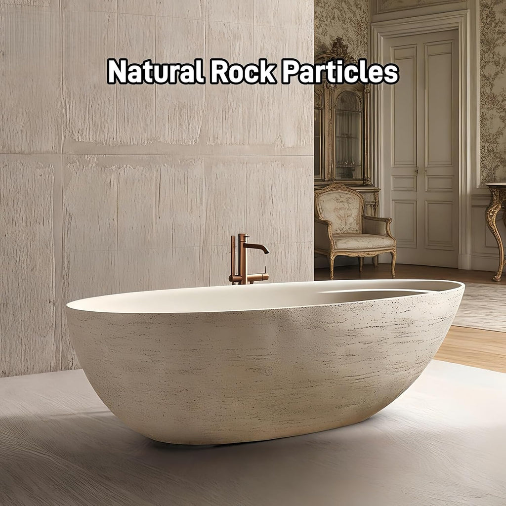 59' Edeyeu Freestanding Bathtub - Solid Surface Bathtub Soaking Tub, Extra Deep Stand Alone Tub, Designer Free Standing Luxury Spa Statement For Elite Bathrooms, Beige