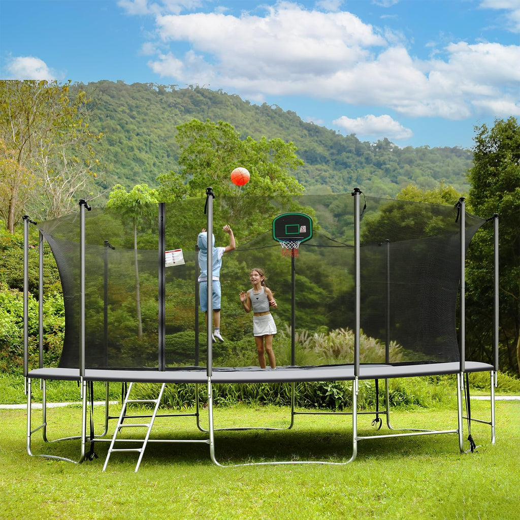 12FT 14FT 16FT Tranpoline for Adults and Kids, 1500 LBS Outdoor Tranpoline with Light, Sprinkler, Socks, Outdoor Recreational Tranpoline Heavy Duty - ASTM CPC CPSIA