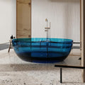 67' Edeyeu Round Freestanding Bathtub - Luxury Natural Resin Soaking Tub, Heat-Retaining Solid Surface Bathtub, Modern Free Standing Style For High-End Spa Bathrooms Blue