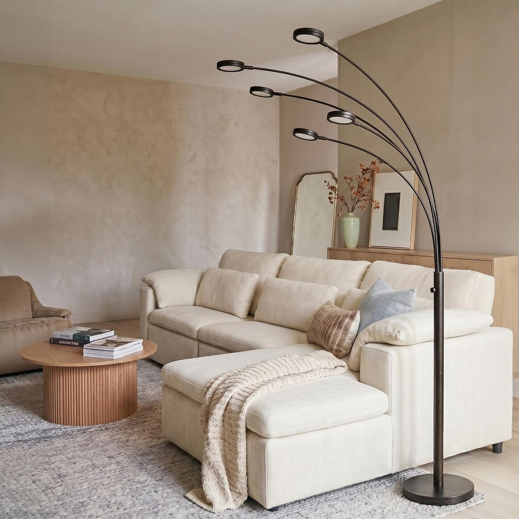 Brightech Orion Arc Floor Lamp for Living Room, Dimmable Tree Floor Lamp with 5 Adjustable Arms, Multi-Head Standing Lamp with Flexible Rotating LEDs for Bedroom - Bright Hanging Lighting - Black