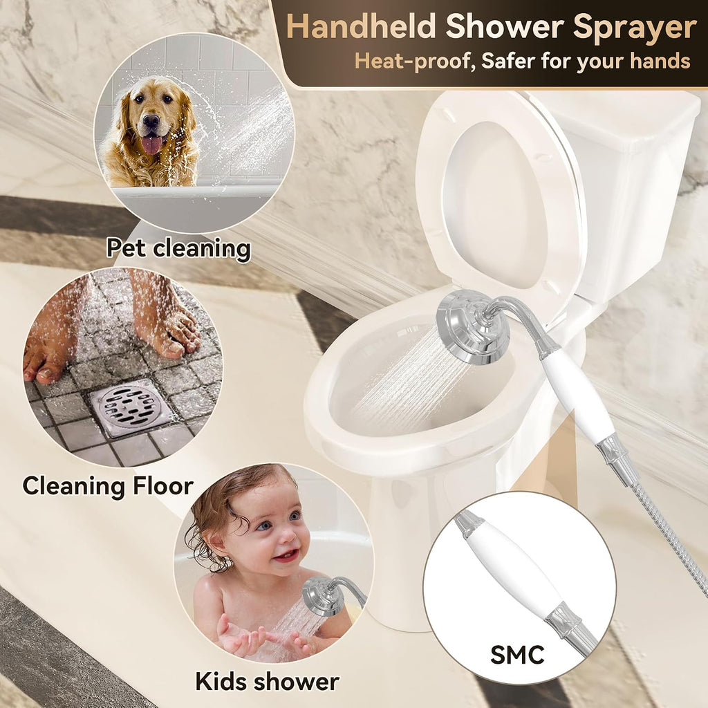 SUPERFLO Freestanding Bathtub Faucet Chrome Tub Fillers Freestanding, Brass Free Standing Tub Faucet Floor Mounted Tub Faucet With Ceramic Retro Hand Shower & Water Hose