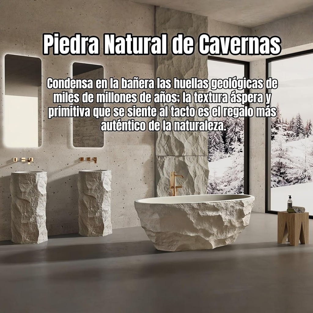 67' Edeyeu Freestanding Bathtub – Luxury Soaking Tub de Piedra Natural con Diseño Profundo y Artesanal, Solid Surface Bathtub Esculpida para Confort Premium y Baños de Estilo Moderno Color de la roca