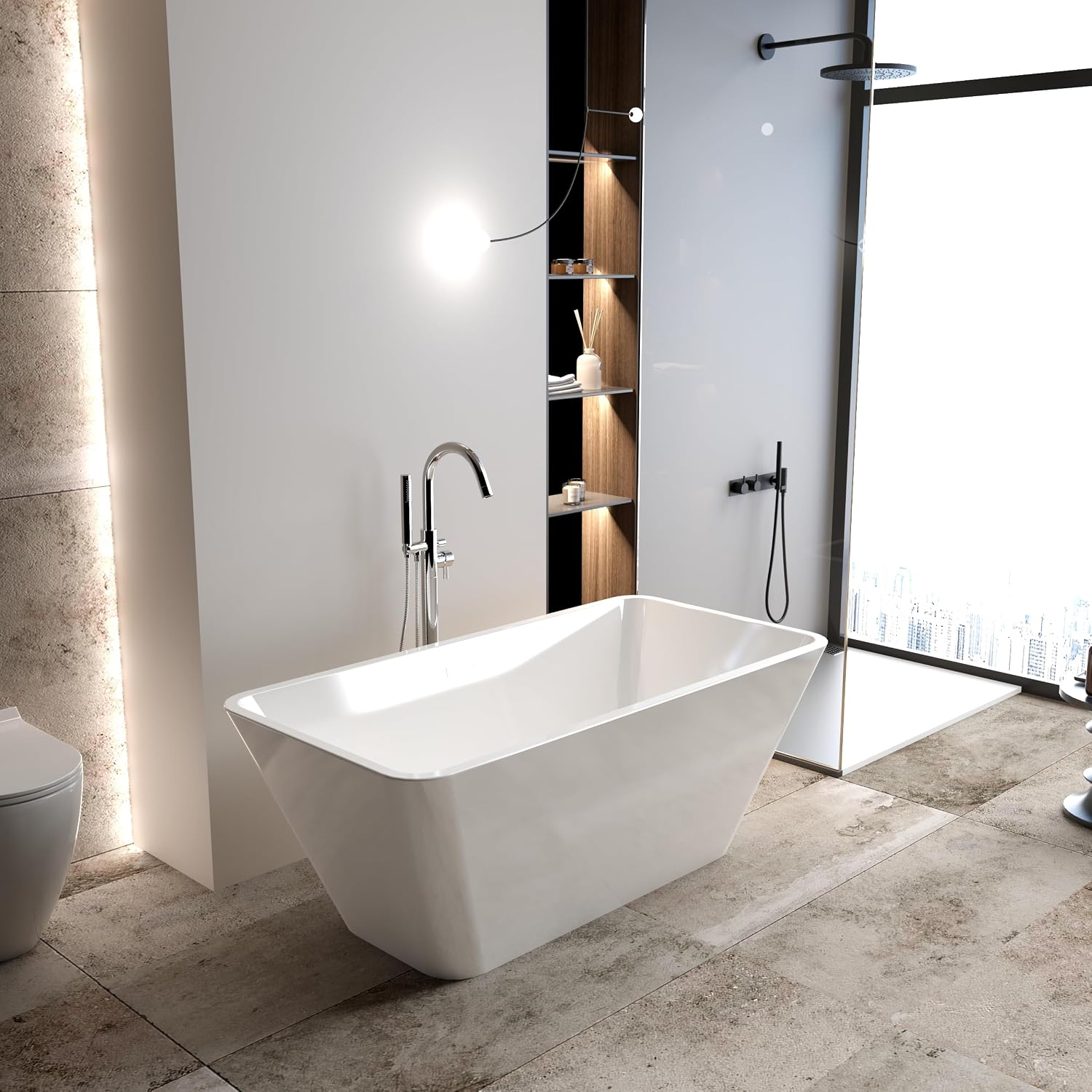 Acrylic Freestanding Bathtub Contemporary Soaking White Tub with Brushed Nickel Overflow and Drain, cUPC Certified - 59 * 29.52 23A01-60