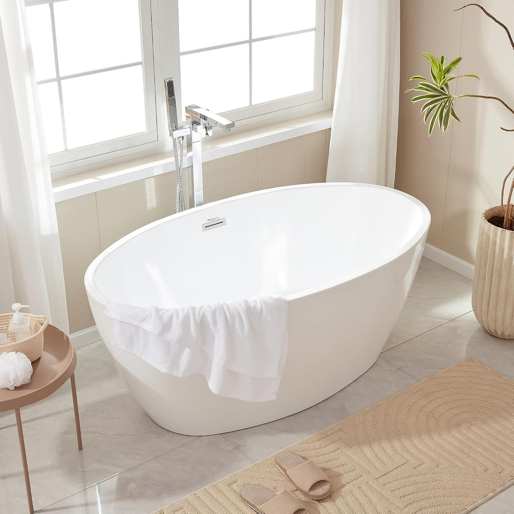 HomeBeyond 69Inch Freestanding Bathtub | Acrylic Free Standing Soaking Tub, Classic Bathroom Stand Alone Tub Suitable Single Person Bathing