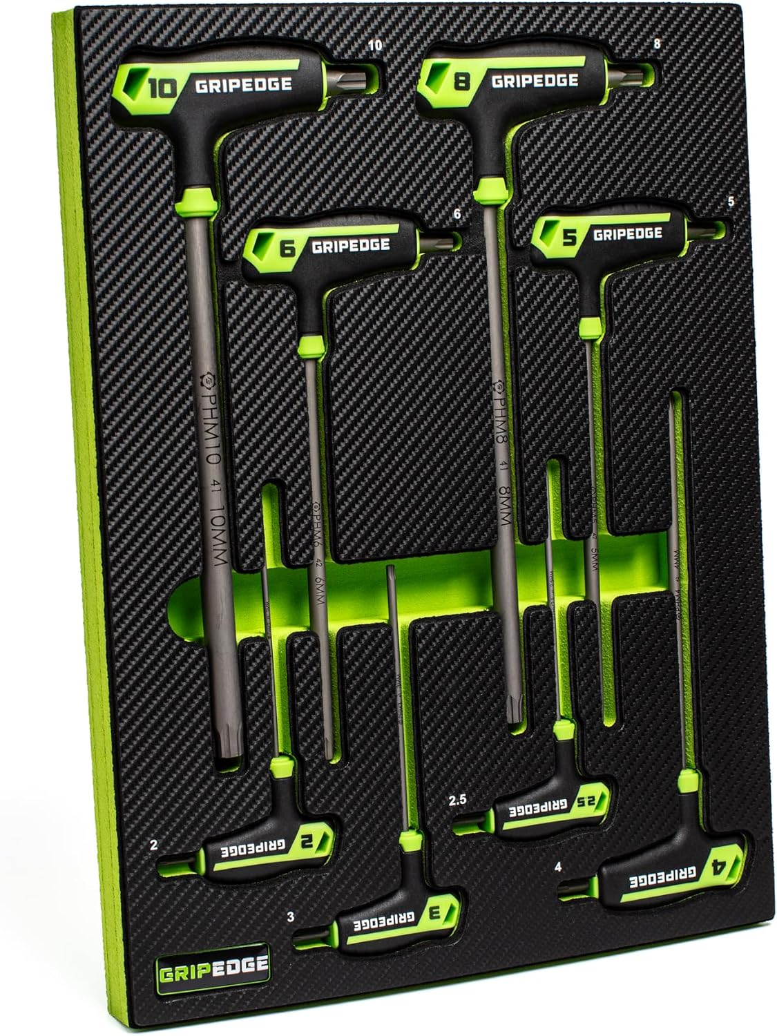 Grip Edge 8-PC METRIC HEX T-Handle Driver Set | Sizes - 2, 2.5, 3, 4, 5, 6, 8, 10 MM| Made With S2 Steel | Includes Premium EVA Foam Tray|