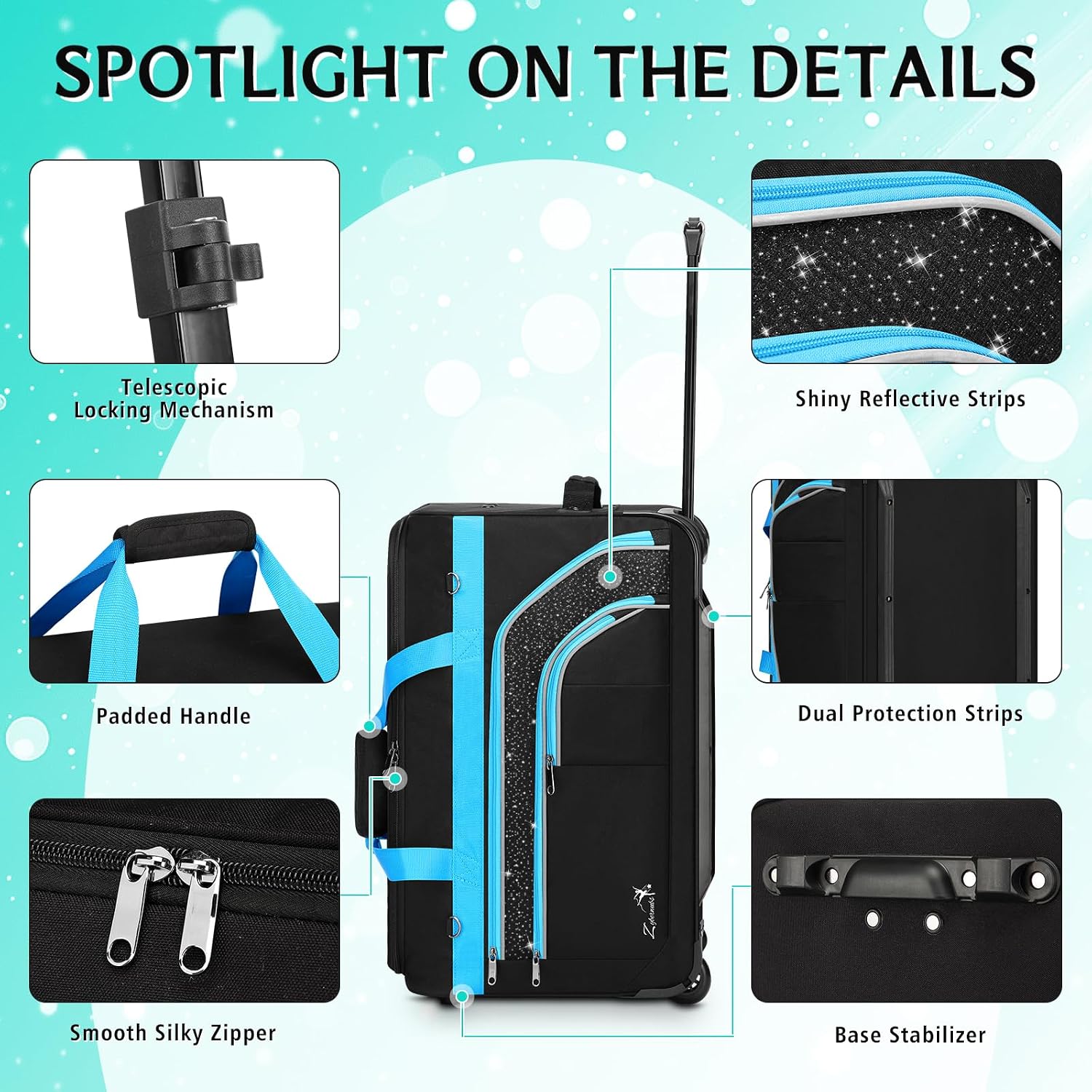 Dance Bag with Garment Rack - 28' Rolling Dance Competition Duffle Bag with Rack | Wheeled Dance Suitcase - Multiple Pockets for Dancers Cheerleader Athlete Travelers Livestreamer Cosplayer