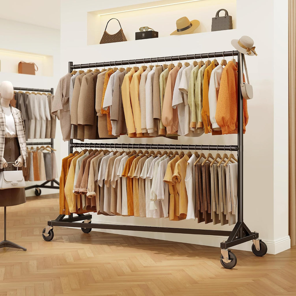 HOKEEPER Z Rack for Clothing Heavy Duty Clothes Rack Hold 550 LBS Commercial Garment Rack with Wheels Rolling Portable Z Base for Bedroom, Living Room, Laundry, Black, 22.8' D x 62.6' W x 87.8' H