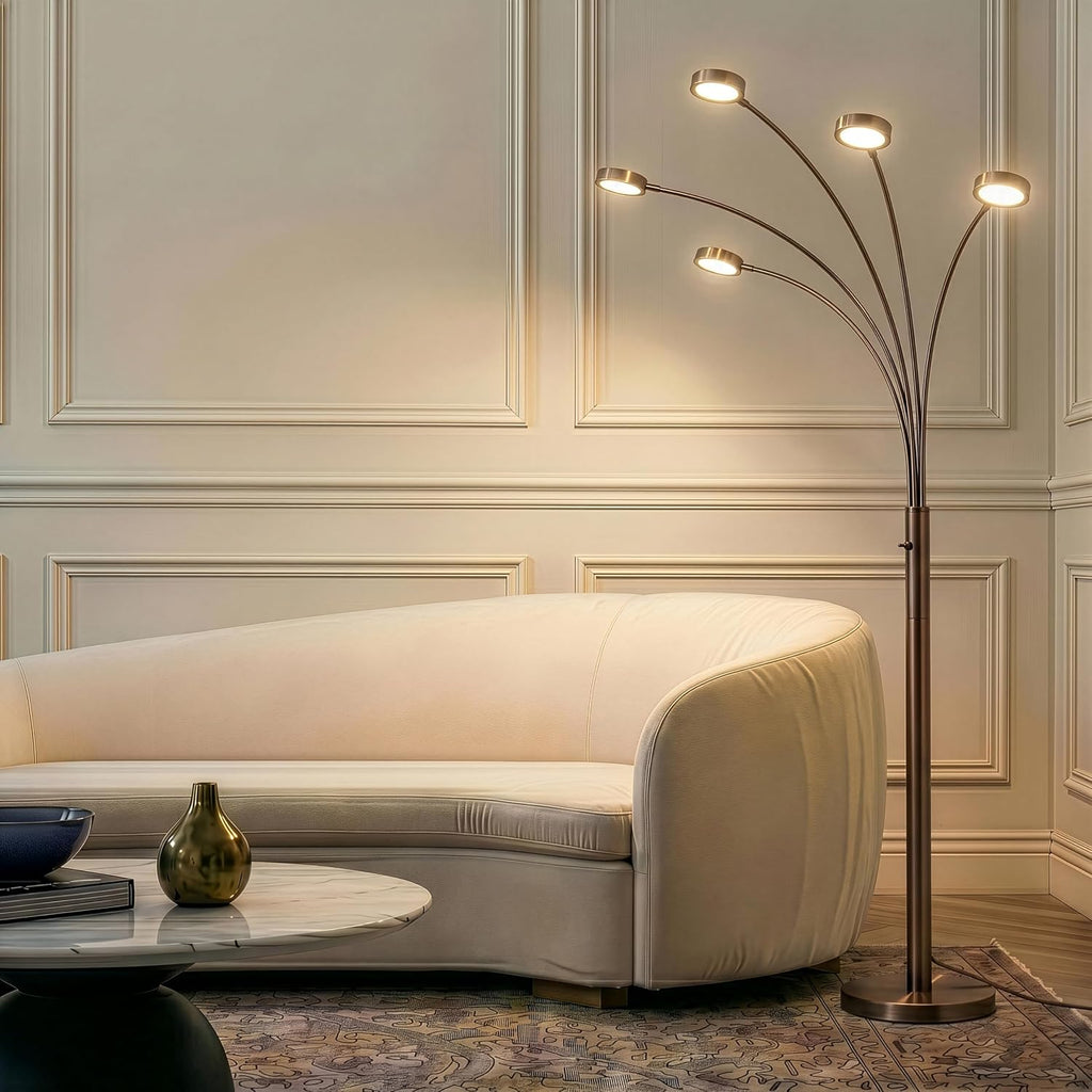 Brightech Orion Arc Floor Lamp for Living Room, Tree Floor Lamp with 5 Adjustable Arms, Multi-Head Standing Lamp with Flexible Rotating LED Lights for Bedroom, Dorm - Bright Hanging Lighting - Bronze