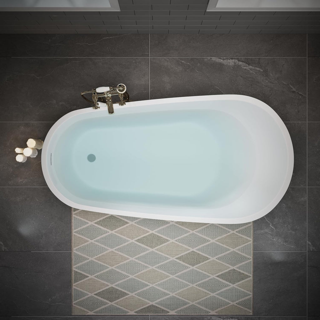 ABRUZZO 55' Acrylic Freestanding Bathtub - Deep Soaking Tub with Pop-Up Drain & Overflow, Glossy White Standalone Bathtub for Modern Bathroom, Fiberglass Reinforced Construction