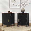 ARTPOWER Nightstand Set of 2, Wood Bedside Table with Drawers, Farmhouse Modern End Table with Cabinet Storage, Night Stands for Bedroom, Black