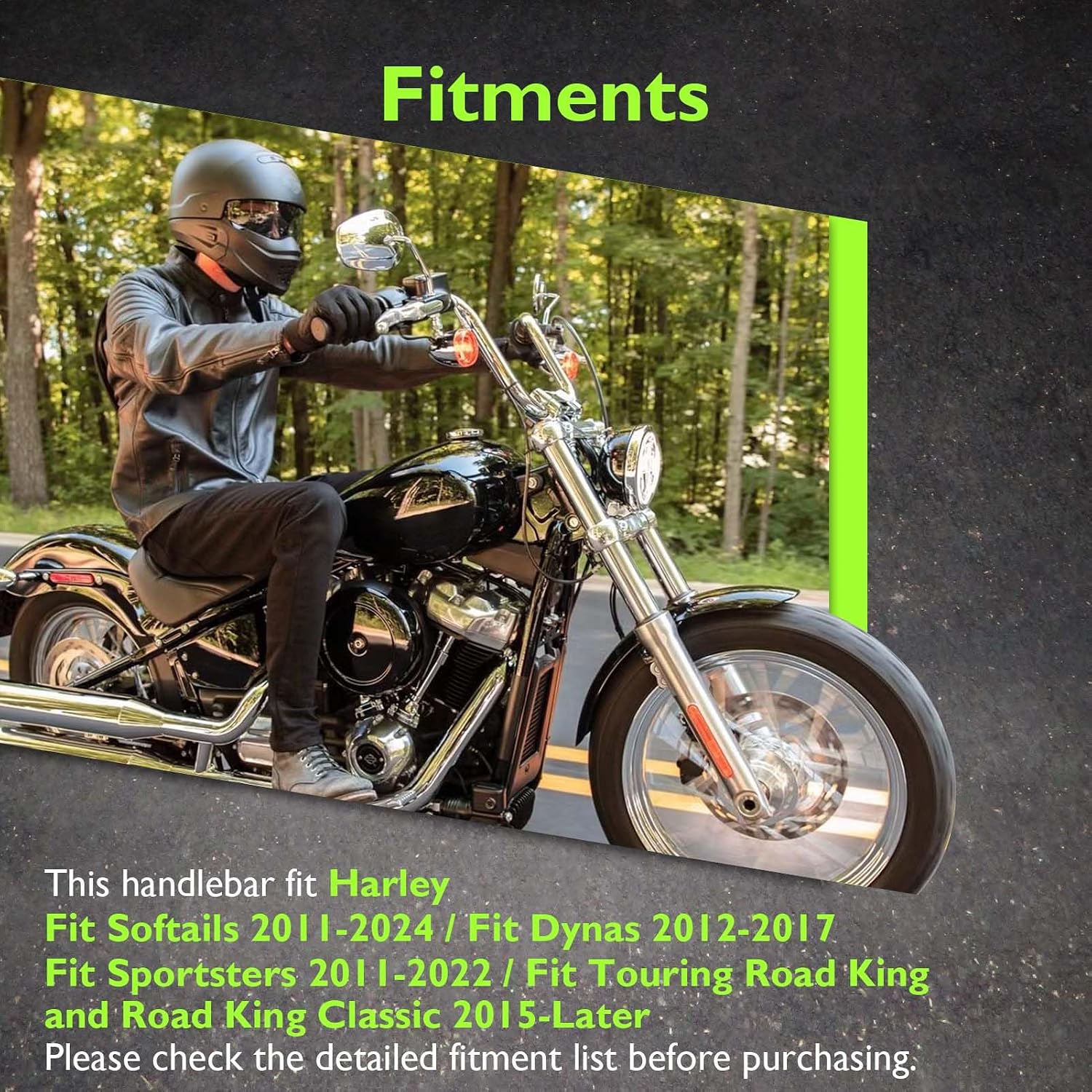 Mofun 12' Rise Pre-wire handlebar 1-1/4' Fat 1' Clamp Ape Sharp Bar Compatible with Harley Softail 2011-2024 Sportster XL883L 1200 2011-2022 Touring Road King 2015-Later Dyna 2012-2017, Chrome