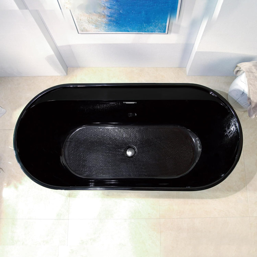WOODBRIDGE 67' L x 31-1/2' W Freestanding Contemporary Acrylic Soaking Bathtub in Glossy Black Inside and Outside with Chrome Drain & Overflow,B8863-C