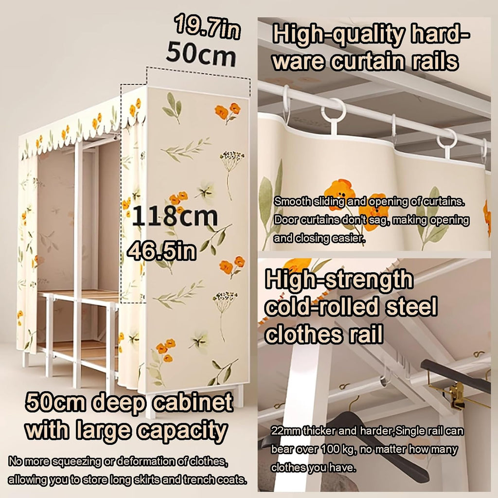 Foldable Portable Closet with Cover, Heavy Duty Armoire Wardrobe, 67.7 in Covered Clothes Rack, Storage Garment Racks for Hanging Clothes(A,192cm/75.6in)