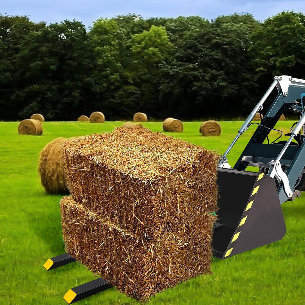 Clamp on Pallet Forks with Adjustable Stabilizer Bar 60' 1500lbs Max, Heavy Duty Pallet Forks Clamp On for Tractor Bucket