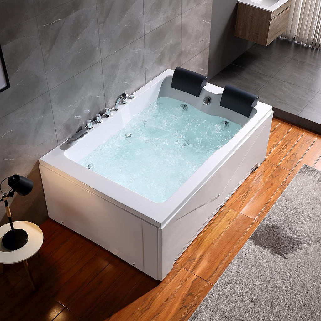 Empava 2 Person Whirlpool Bathtub,71' Whirlpool Tubs with 16 Jets,Jetted bathtub,Acrylic SPA Bath Tub,2 Person Hydro Massage Bathtub with Right Drain,3-Side Apron,White