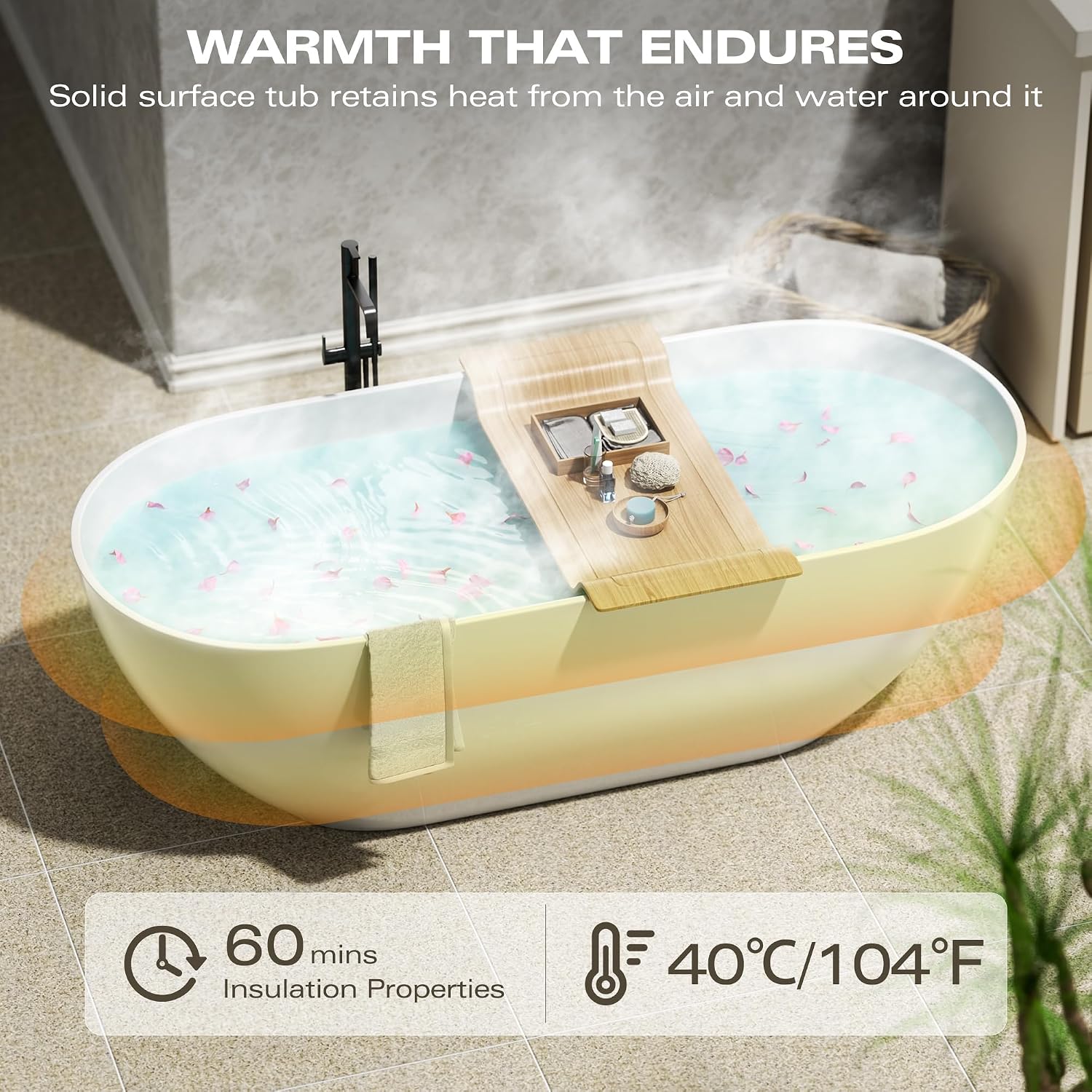 59' Freestanding Solid Bathtub, Luxury Engineered Stone Resin Freestanding Soaking Bathtub with Overflow and Pop up Drain for Bathroom, Matte White 24S03 59MW