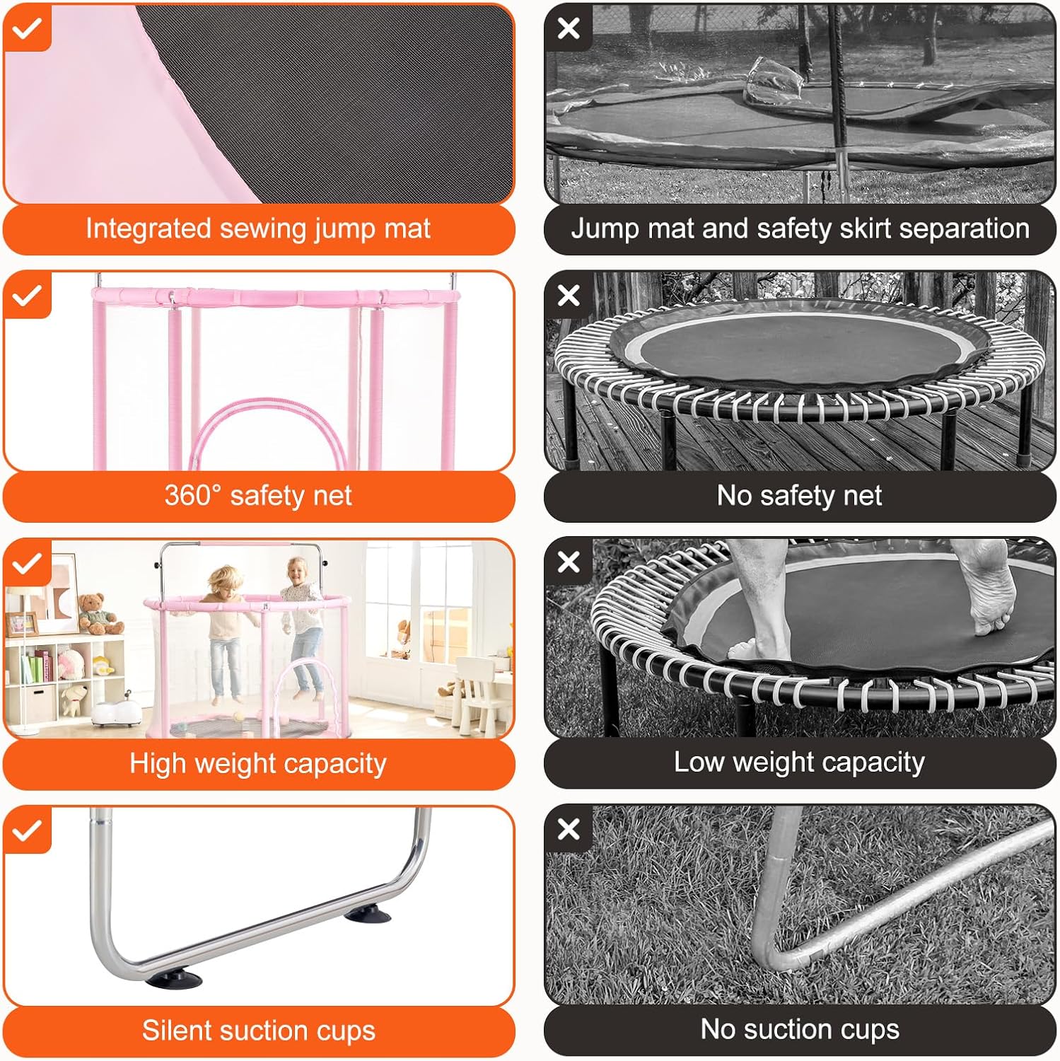 Happybuy 55' Kids Trampoline, 4.6FT Indoor Outdoor Trampoline, Mini Toddler Recreational Trampoline with Safety Enclosure Net and Basketball Hoop, Pink