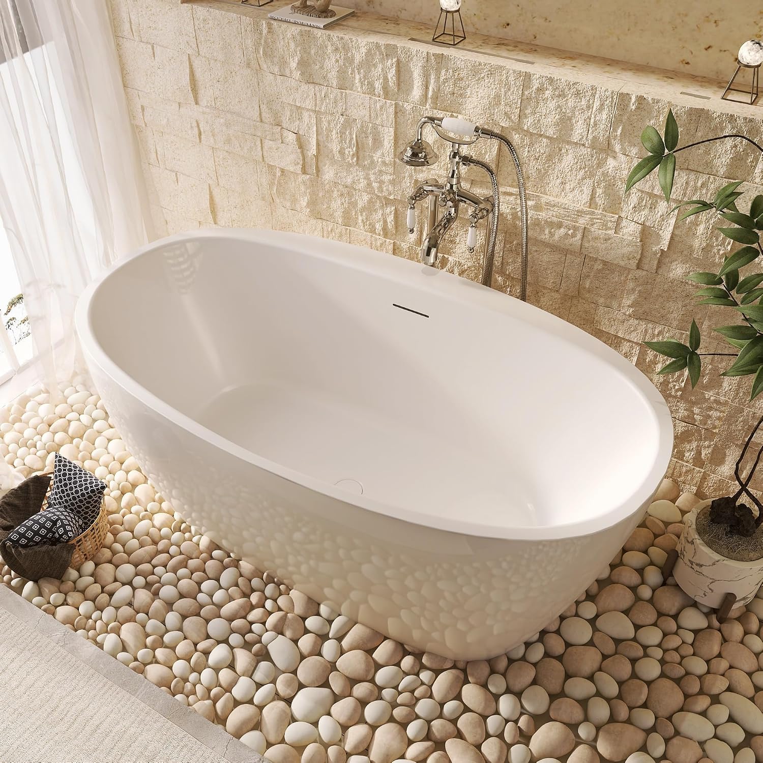 59' Acrylic Freestanding Tub, Soaking Tub, Bathtub for SPA, Integrated Overflow and Drain, cUPC Certified, Lustre White