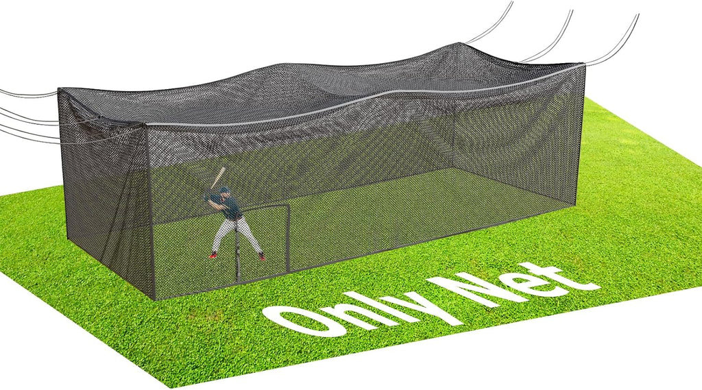 Batting Cage Net, UV-Stabilized HDPE, Black, 1-3/4' Square Mesh, Square-Hung, 1/4' Border Rope, Side Door – Baseball & Softball Netting – Sizes: 8x8x20ft,10x10x35ft,12x12x55ft, 12x14x70ft