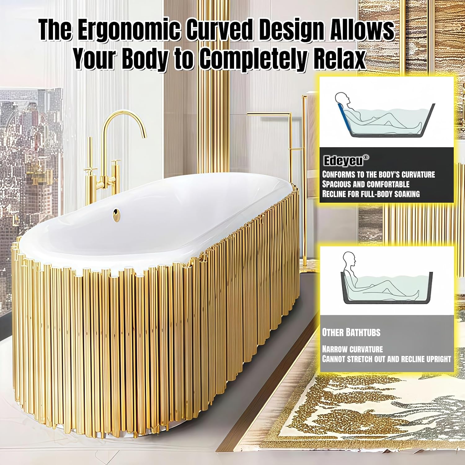 67' Edeyeu Freestanding Bathtub - Artistic Metal & Luxury Soaking Tub, Extra Deep Solid Surface Bathtub, Ergonomic Free Standing Design For Modern Spa-Style Bathrooms Style A