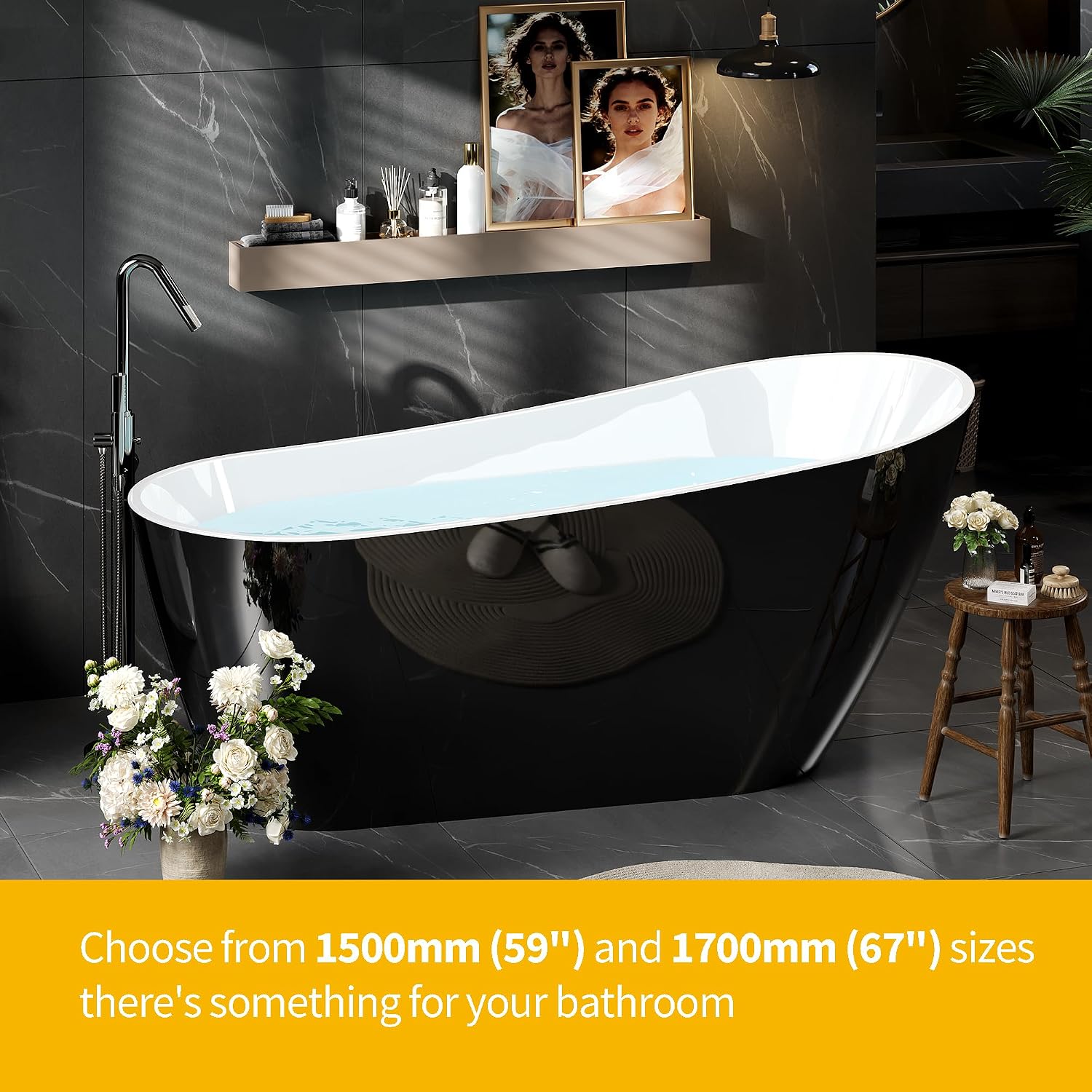 67 Inch Acrylic Freestanding Bathtub, Acrylic Soaking Bathtub with Matte Drain and Overflow, Modern Square Tub, cUPC Certified, Deep Ergonomic Design, Double-Walled Insulation, Easy Installation