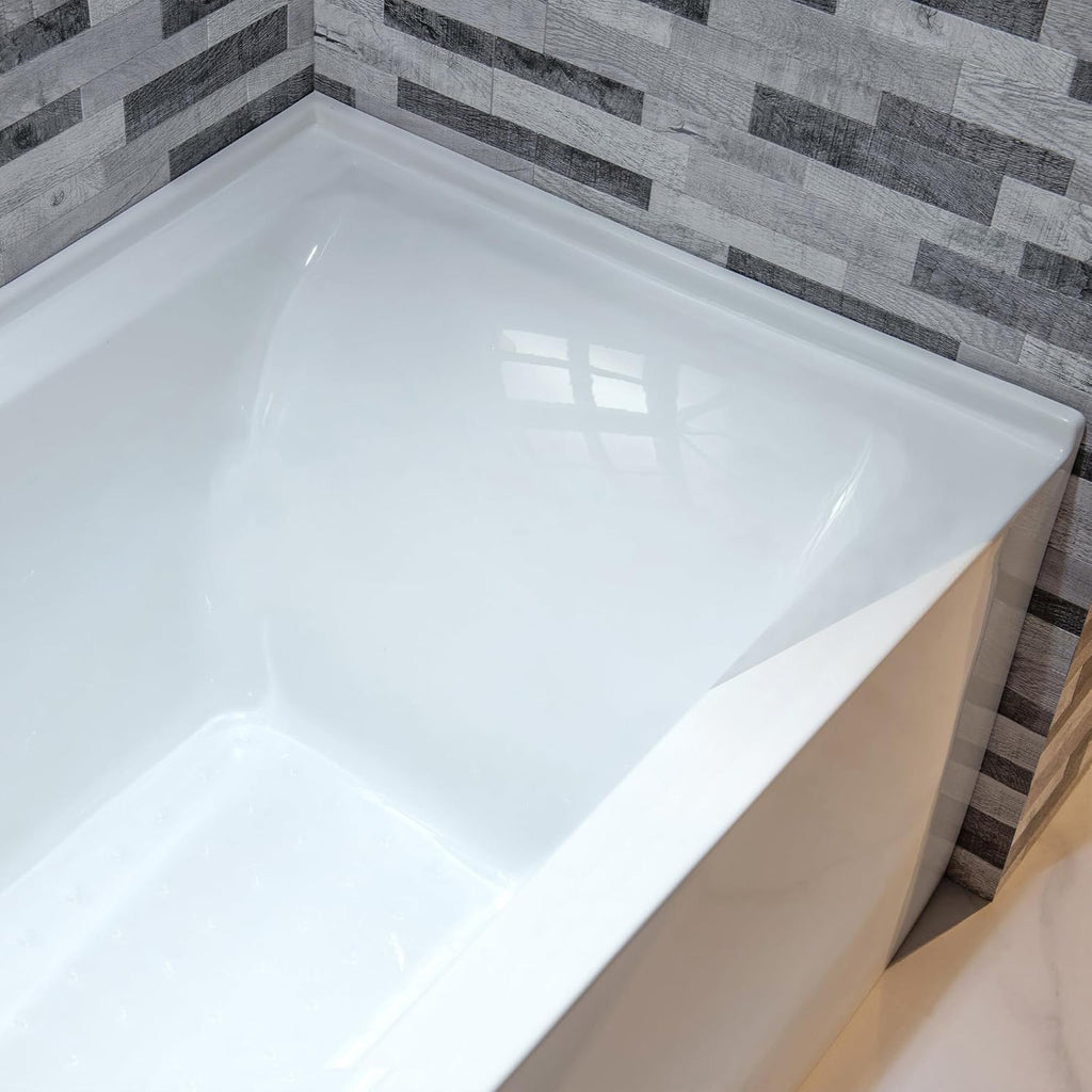 WOODBRIDGE 60' Acrylic Rectangular Alcove Soaking Bathtub in White with Left Drain, Brushed Nickel pop-up Drain Included, LB429-L