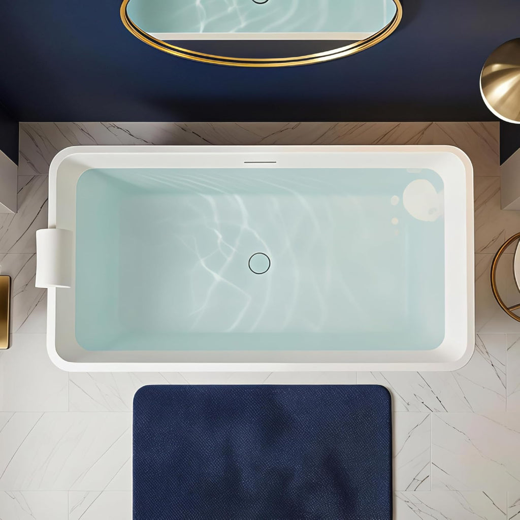 Transolid Lily 59 in. Freestanding Deep Soaking Bathtub | 23 in. Confirmed Soak Depth | Acrylic Flatbottom | Center Drain | Bath Pillow Included | 59 x 30 x 23 in. | Matte White | K-AFTL5930-M31