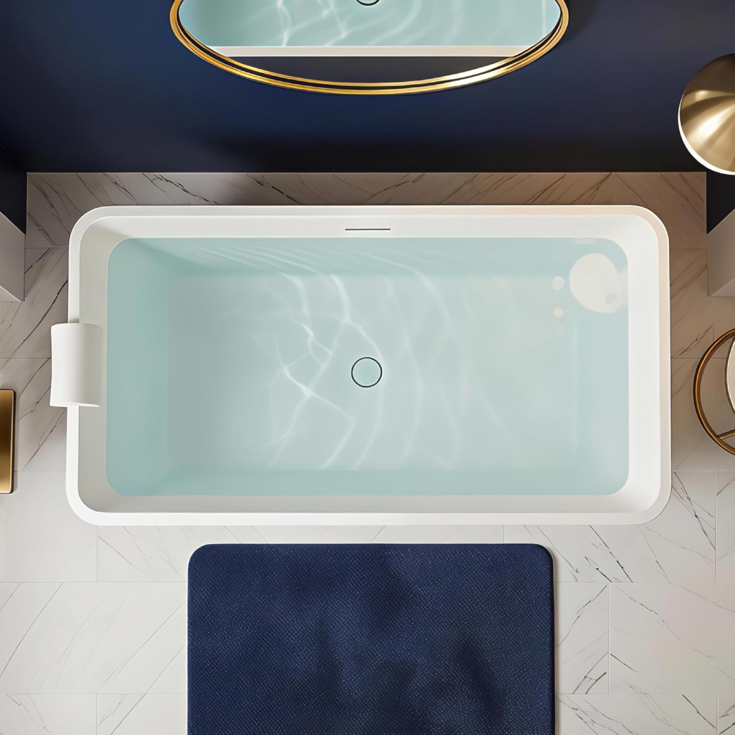 Transolid Lily 59 in. Freestanding Deep Soaking Bathtub | 23 in. Confirmed Soak Depth | Acrylic Flatbottom | Center Drain | Bath Pillow Included | 59 x 30 x 23 in. | Matte White | K-AFTL5930-M31