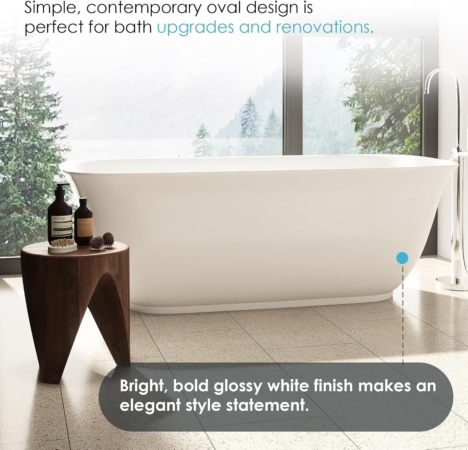 Sarnia 67' x 32' Flatbottom Freestanding Acrylic Soaking Bathtub in Glossy White