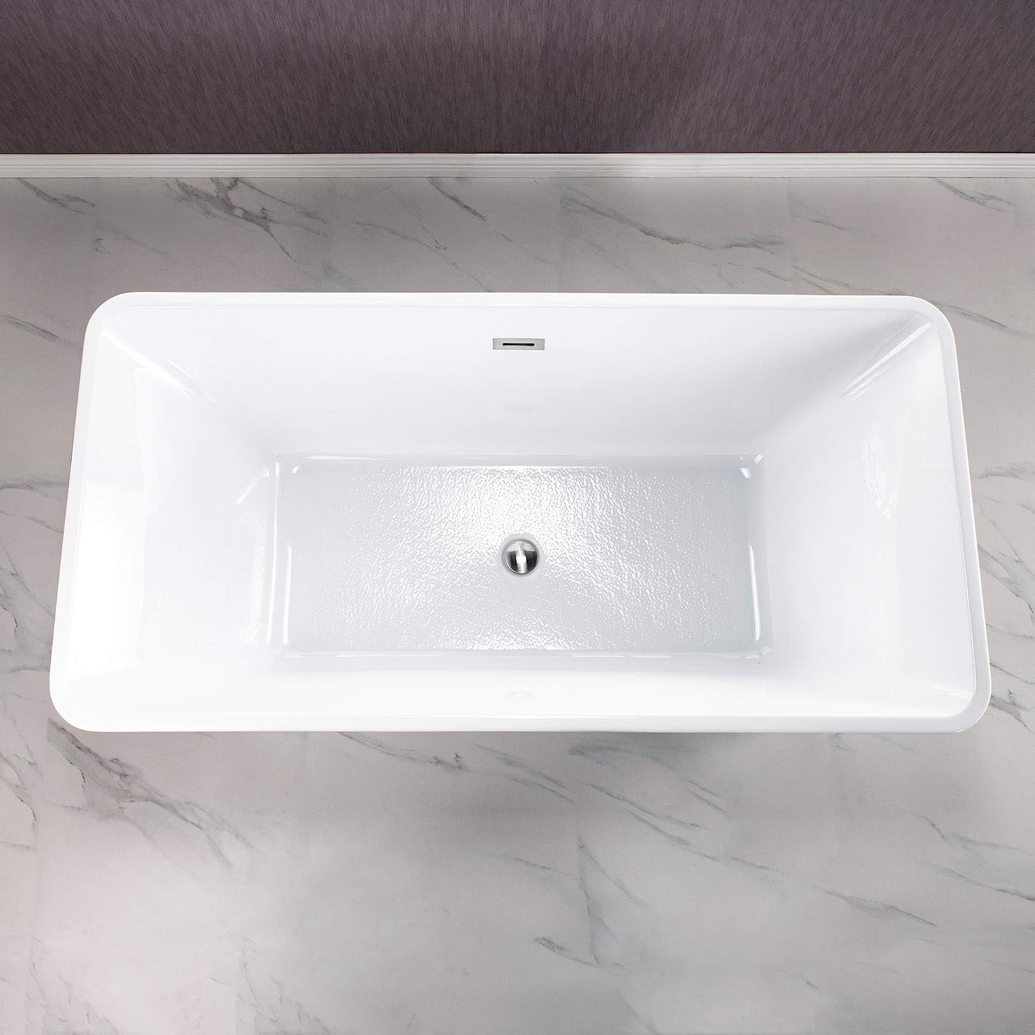 WOODBRIDGE 59'Freestanding White Acylic Soaking Bathtub with White Pillow,Drain and Overflow inBrushed Nickel,BTA1509 -B/N-Drain &O + Pillow