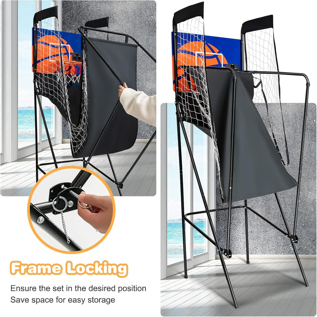 Giantex Foldable Electronic Arcade Basketball Game, with Electronic Scorer, Buzzer, 3 Basketballs, Pump, Indoor Single Shot Basketball Game for Adults, Kids