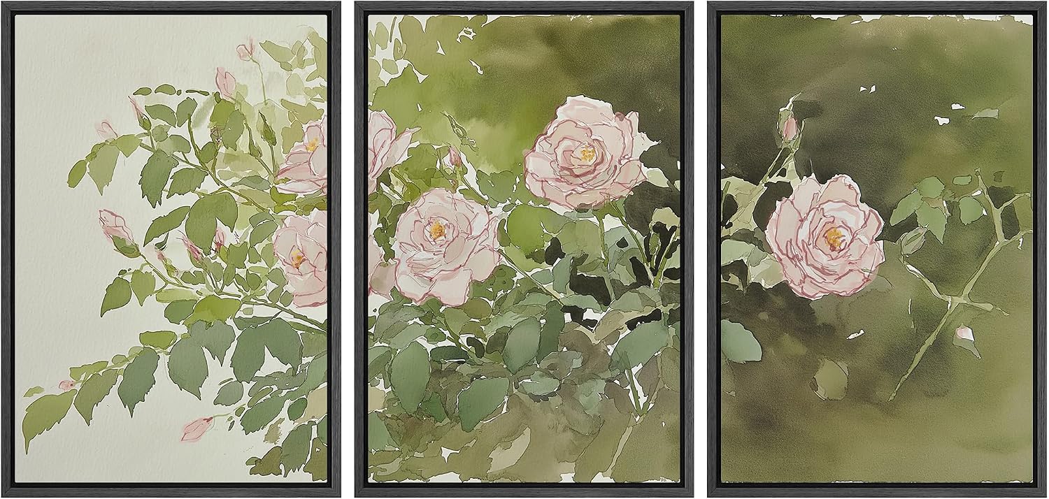 wall26 Framed Print Wall Art Set Blush Pink Rose Garden Botanical Decorative Minimal Relax/Zen for Living Room, Bedroom, Office - 16'x24'x3 BLACK
