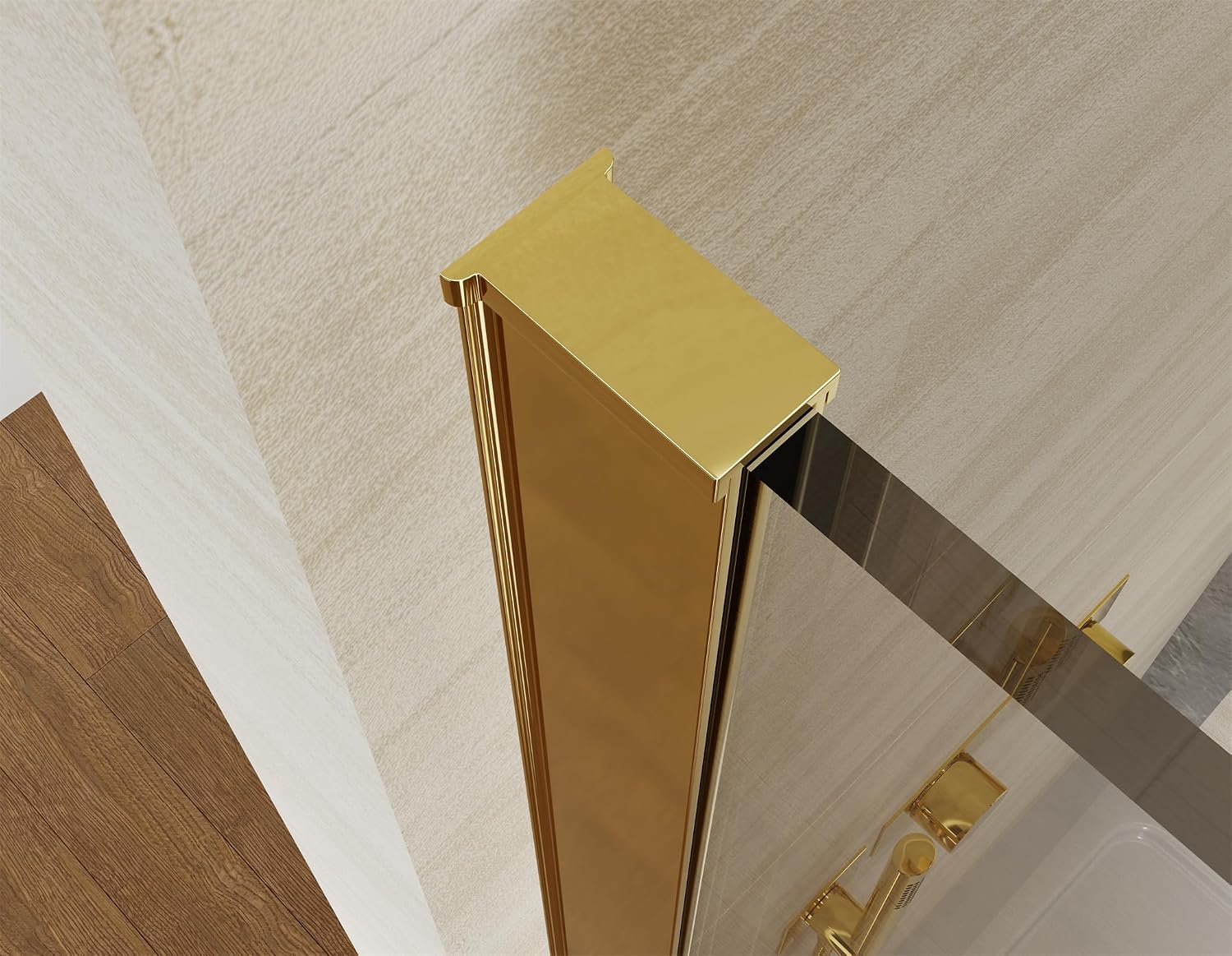 Shower Screen 34' x 74' Half Frameless Shower Wall Panel, Tempered Glass 3/8 inch, Easy to clean Coating, Fixed Glass Shower Door with Hardware (Brushed Gold)